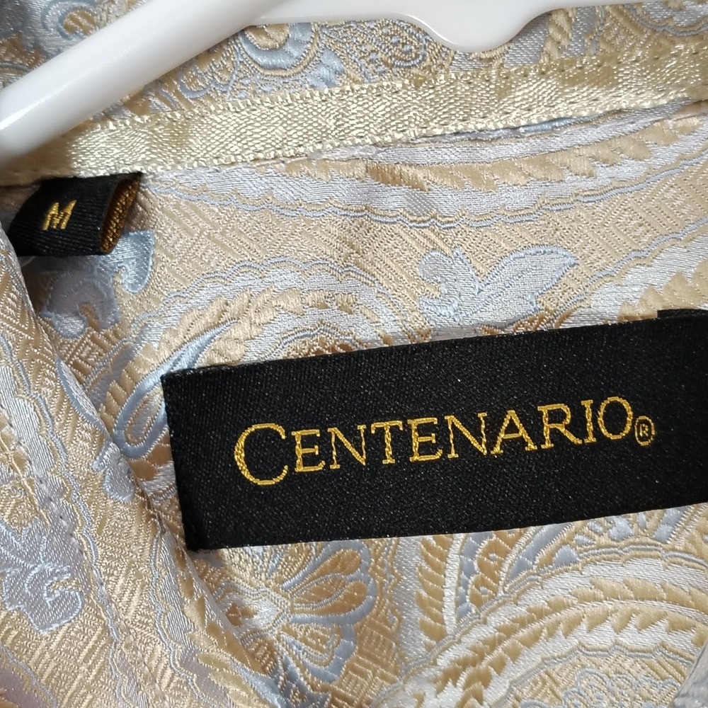 Paisley Dress Shirt Mens M Gold Blue Formal Wedding Groom Prom HOCO Event - Picture 4 of 5